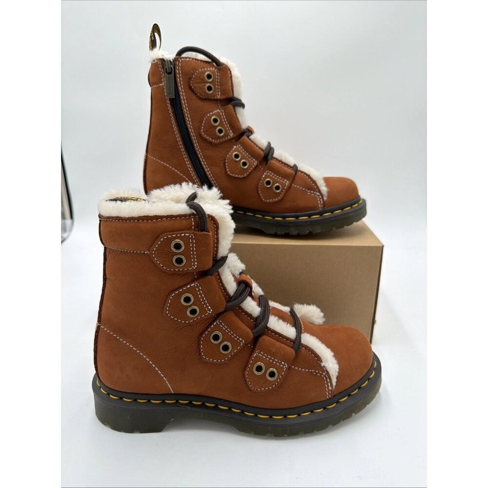 Dr. Martens 1460 Lace to Toe Fur Lined Buttersoft Nubuck Boots Brown Women's 8 - Picture 7 of 11